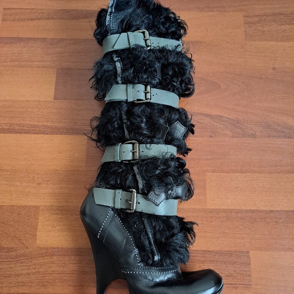 Roberto Cavalli Real Fur Leather Boots with Buckles Size 37 - Picture 9 of 16